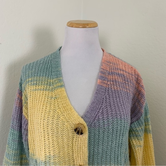 Full Tilt Marled Color Block Cardigan Sweater Sz XS Pastel Lightweight Acrylic - Picture 13 of 16